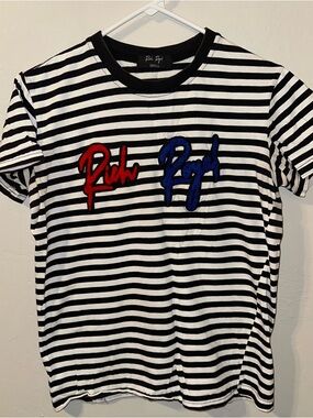 Men's Black & White Striped Long Sleeve Shirt - Small